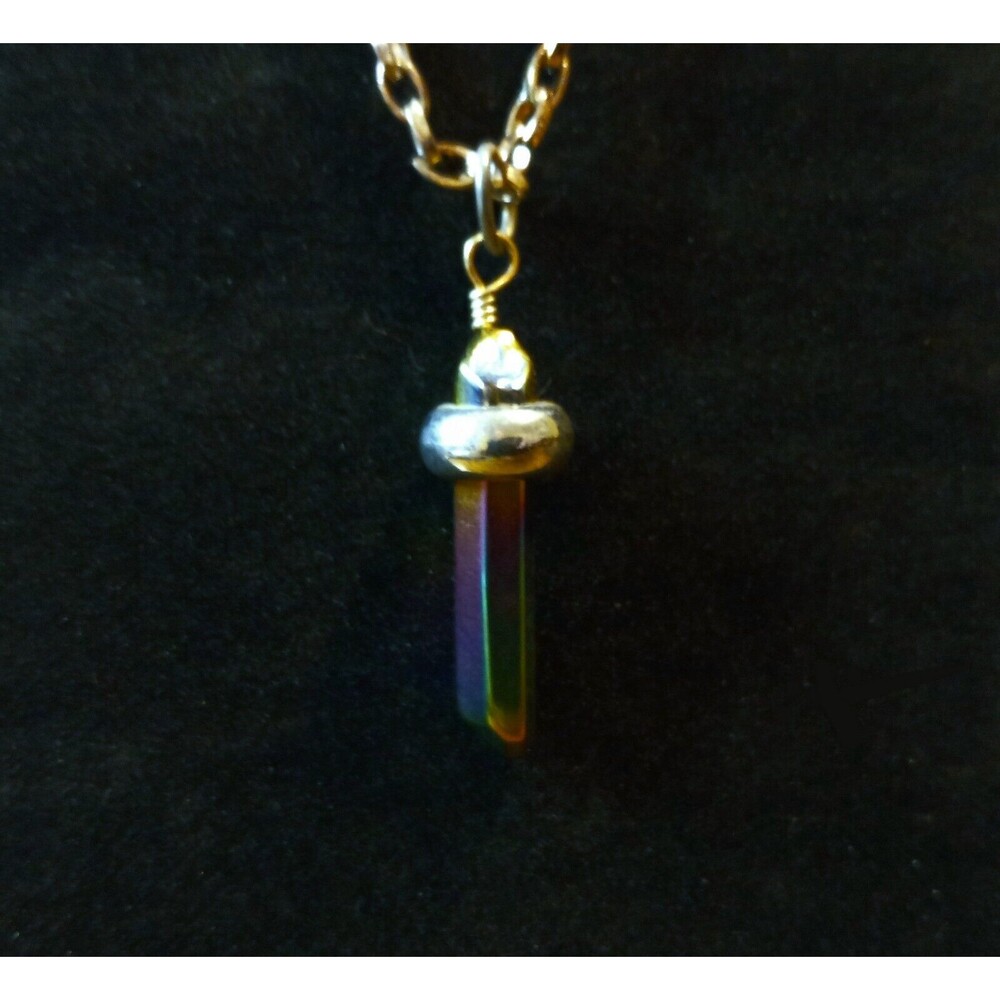 19" Women's Necklace Antique Silver Tone Chain W/ Multi Color Stone Pendant